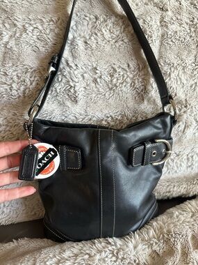 Coach Vintage Y2K Black Leather Shoulder Bag with Silver Hardware. From 2005!